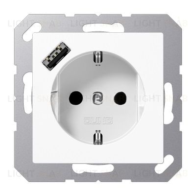 Розетка с заземлением + USB тип A, Jung 16А/250В белый глянцевый A1520-18AWW A1520-18AWW