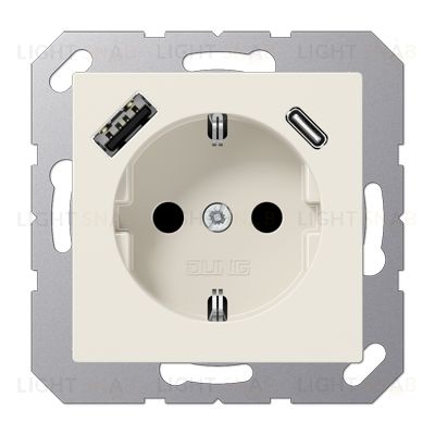 Розетка с заземлением + USB тип A+C, Jung 16А/250В слоновая кость A1520-15CA A1520-15CA