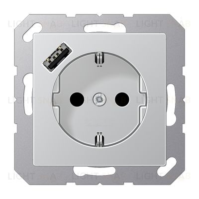 Розетка с заземлением + USB тип A, Jung 16А/250В алюминий A1520-18AAL A1520-18AAL