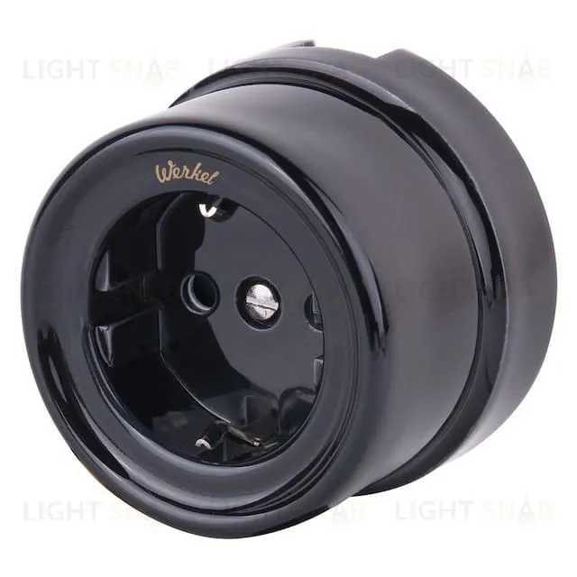 Розетка с заземлением со шторками Werkel Retro керамика, черный a051453 a051453