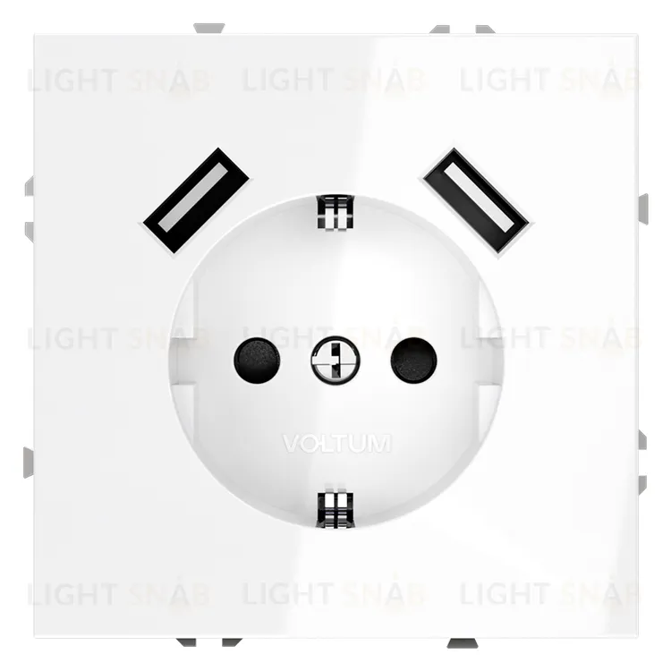Розетка с заземлением, шторками и 2 USB A+A, 5В/3А, Voltum S70 16А, белый глянцевый VLS040401 VLS040401