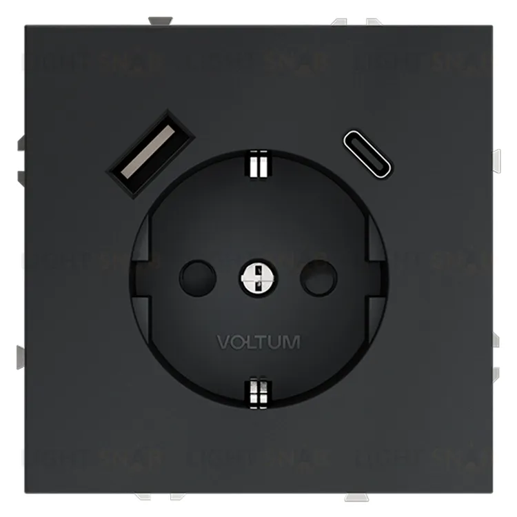 Розетка с заземлением, шторками и 2USB A+С, (5, 9, 12В/3А) Voltum S70 16А, графит VLS040507 VLS040507