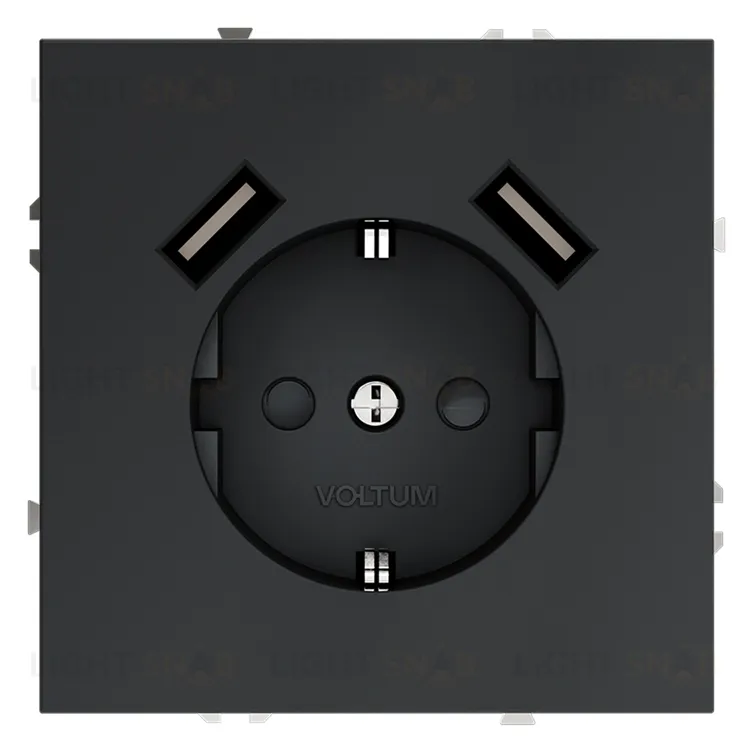 Розетка с заземлением, шторками и 2 USB A+A, 5В/3А, Voltum S70 16А, графит VLS040407 VLS040407
