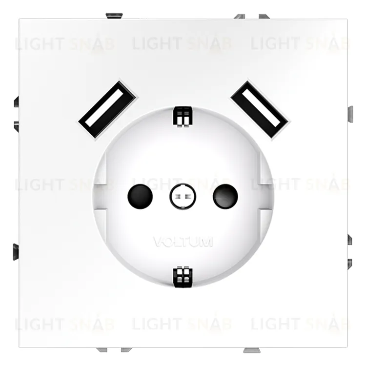 Розетка с заземлением, шторками и 2 USB A+A, 5В/3А, Voltum S70 16А, белый матовый VLS040402 VLS040402
