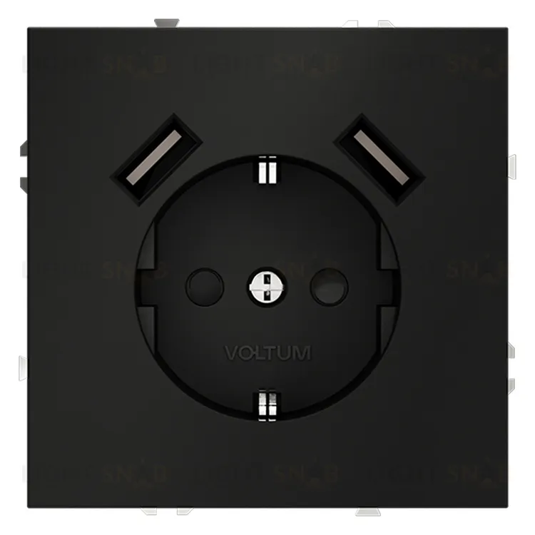 Розетка с заземлением, шторками и 2 USB A+A, 5В/3А, Voltum S70 16А, черный матовый VLS040408 VLS040408