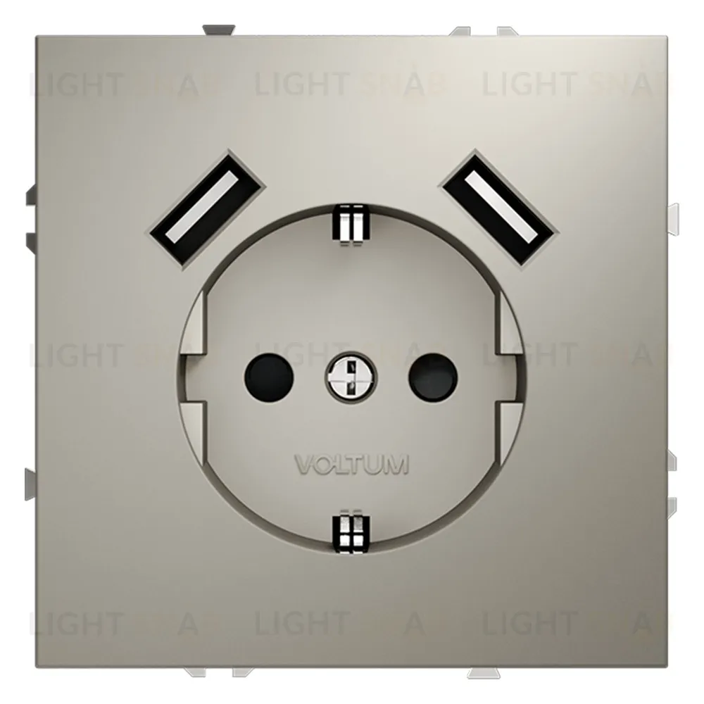 Розетка с заземлением, шторками и 2 USB A+A, 5В/3А, Voltum S70 16А, кашемир VLS040403 VLS040403