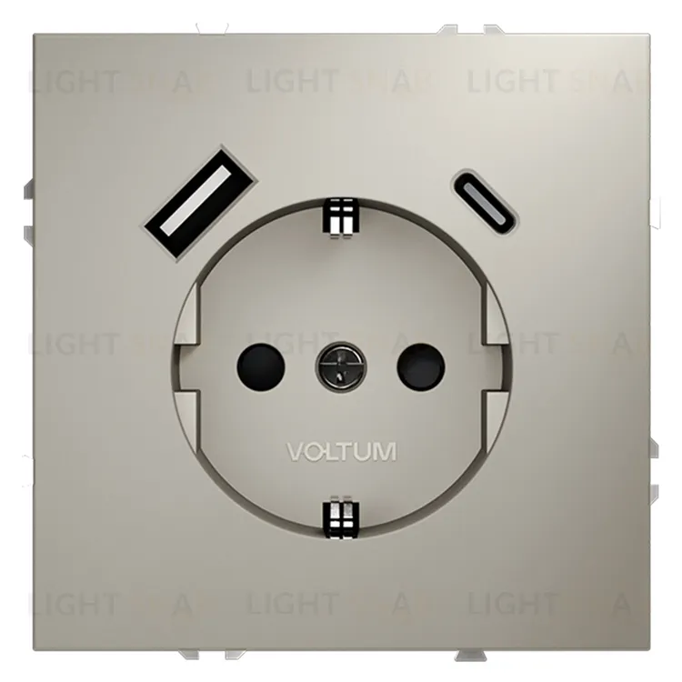 Розетка с заземлением, шторками и 2USB A+С, (5, 9, 12В/3А) Voltum S70 16А, кашемир VLS040503 VLS040503