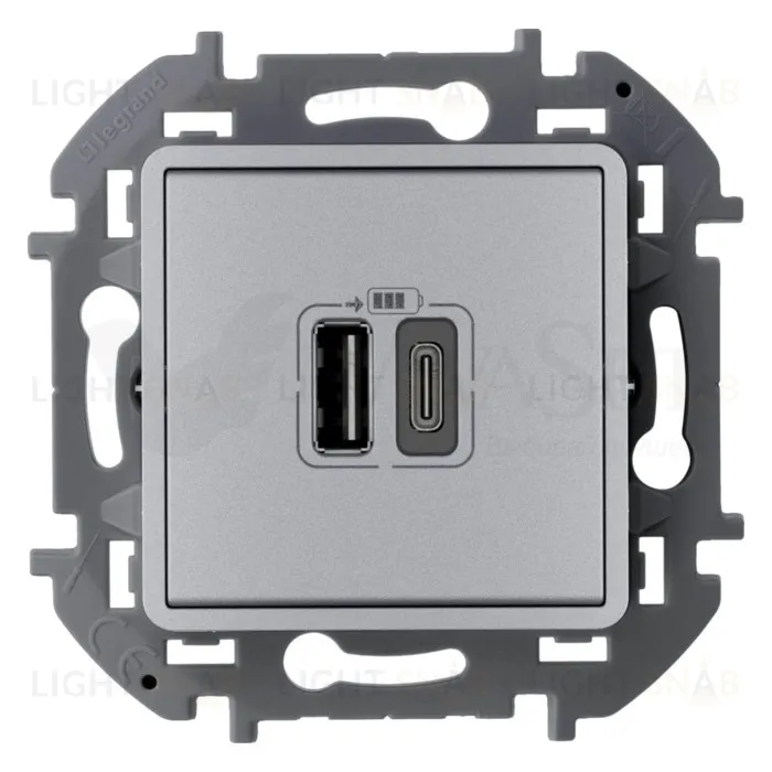 Розетка USB двойная для зарядки тип A-C 240В/5В 3000мА Daccord (Legrand) INSPIRIA, алюминий 673762 673762
