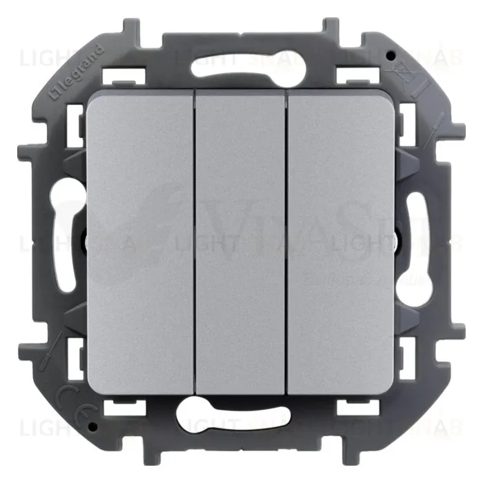 Выключатель трехклавишный Daccord (Legrand) INSPIRIA 10A/250В, алюминий 673642 673642