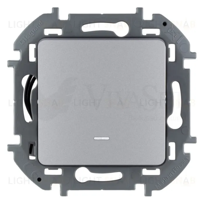 Выключатель одноклавишный проходной с подсветкой (из 2-х мест) Daccord (Legrand) INSPIRIA 10A/250В, алюминий 673662 673662