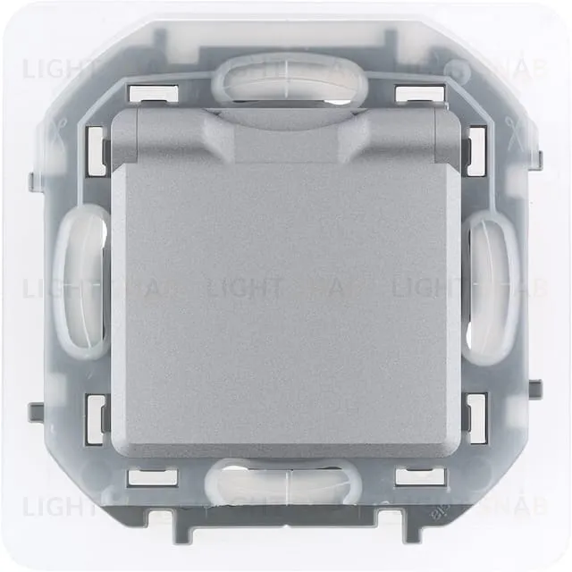 Розетка с заземлением с защитными шторками и крышкой 16A/250В, винтовой зажим Daccord (Legrand) INSPIRIA, алюминий 673742 673742