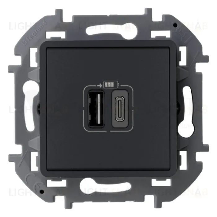 Розетка USB двойная для зарядки тип A-C 240В/5В 3000мА Daccord (Legrand) INSPIRIA, антрацит 673763 673763