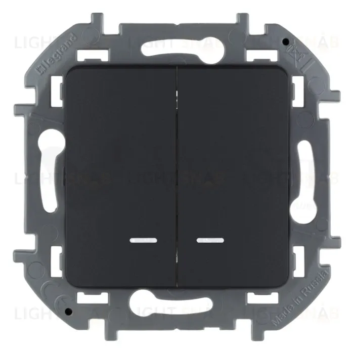 Выключатель двухклавишный с подсветкой Daccord (Legrand) INSPIRIA 10A/250В, антрацит 673633 673633