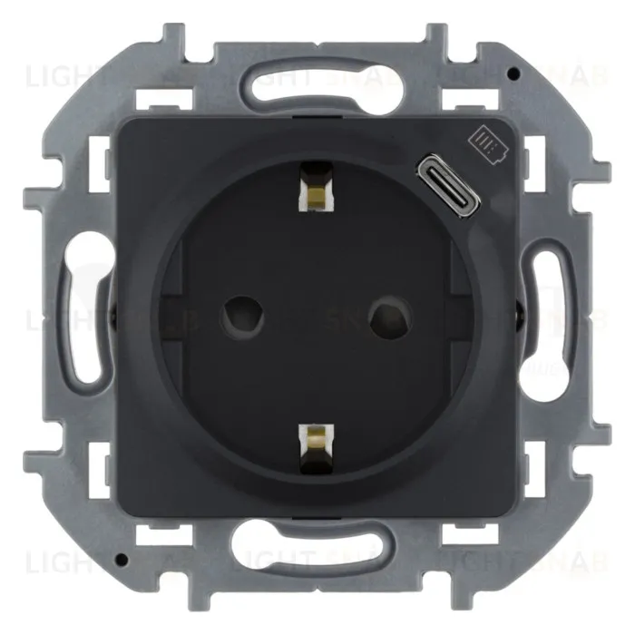 Розетка с заземлением со шторками 16A/250В с USB тип C 1.5А 5В Daccord (Legrand) INSPIRIA антрацит 673773 673773