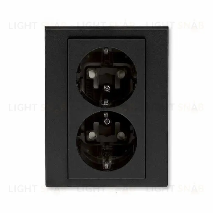 Розетка двойная с рамкой с заземлением и шторками ABB Levit антрацит-дымчатый чёрный 2CHH223457C6063 2CHH223457C6063