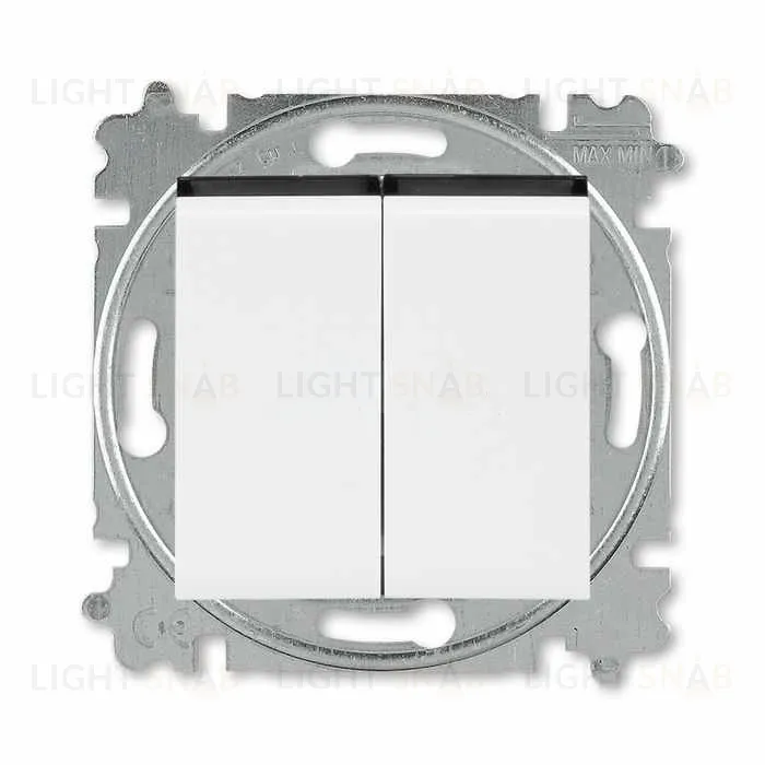 Выключатель двухклавишный ABB Levit, 10 А, белый-дымчатый чёрный 2CHH590545A6062 2CHH590545A6062