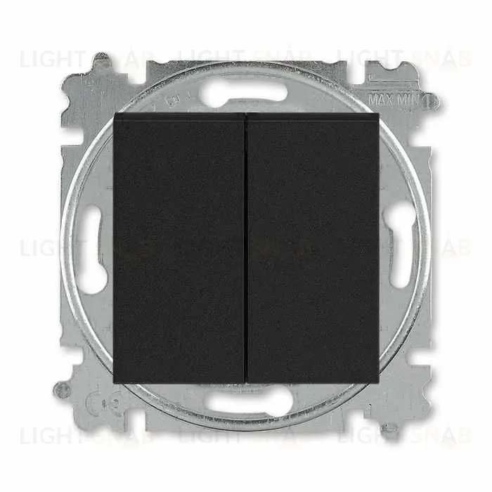 Выключатель кнопочный двухклавишный ABB Levit, 10 А, антрацит-дымчатый чёрный 2CHH598745A6063 2CHH598745A6063