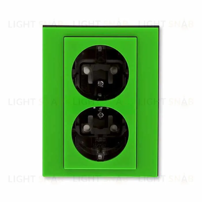 Розетка двойная с рамкой с заземлением и шторками ABB Levit, зеленый-дымчатый чёрный 2CHH223457C6067 2CHH223457C6067