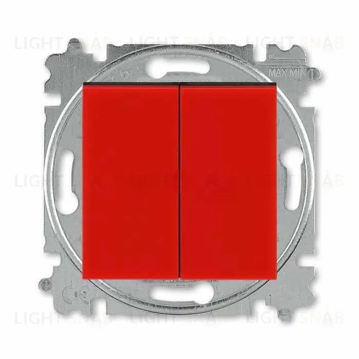 Выключатель кнопочный двухклавишный ABB Levit, 10 А, красный-дымчатый чёрный 2CHH598745A6065 2CHH598745A6065