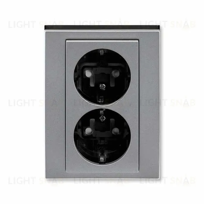 Розетка двойная с рамкой с заземлением и шторками ABB Levit, сталь-дымчатый чёрный 2CHH223457C6069 2CHH223457C6069