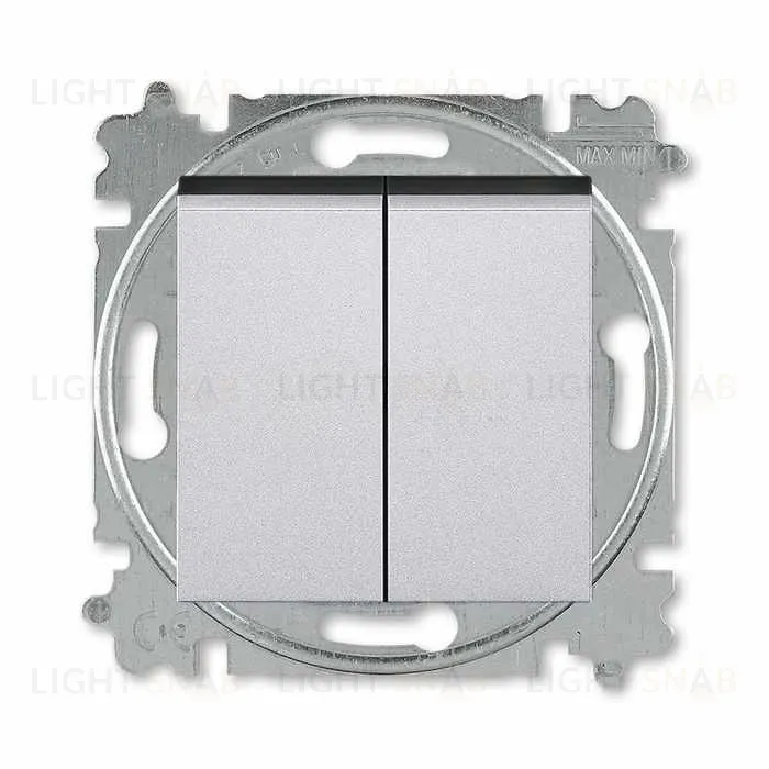 Выключатель двухклавишный ABB Levit, 10 А, серебро-дымчатый чёрный 2CHH590545A6070 2CHH590545A6070