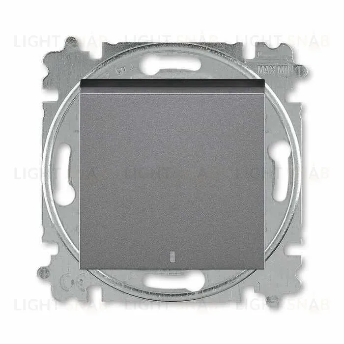 Выключатель кнопочный одноклавишный с подсветкой ABB Levit, 10 А, сталь-дымчатый чёрный 2CHH599147A6069 2CHH599147A6069