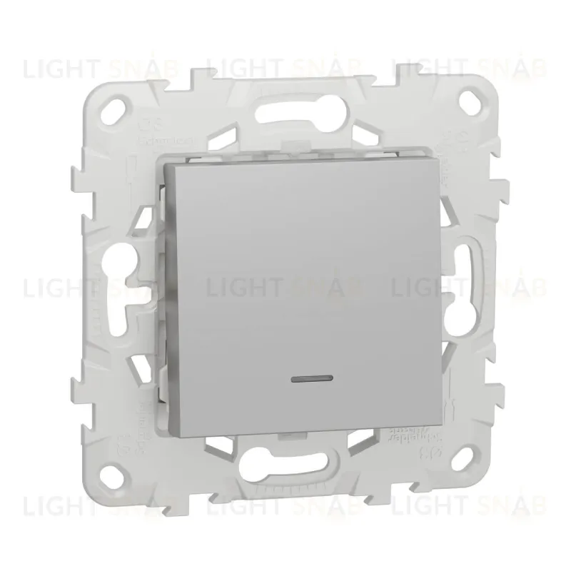 Выключатель одноклавишный с подсветкой 10А/250 В~ Schneider Unica New, алюминий NU520130N NU520130N