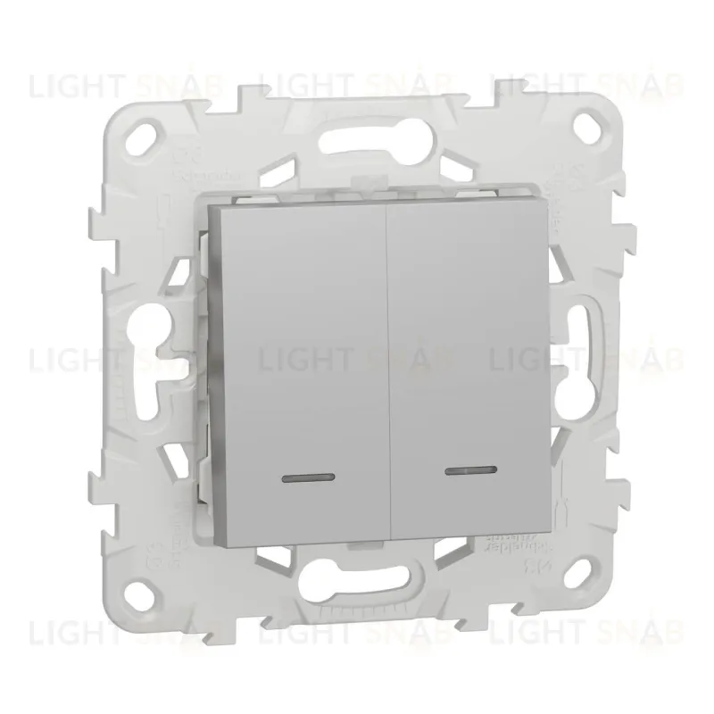 Выключатель двухклавишный с подсветкой 10А/250 В~ Schneider Unica New, алюминий NU521130N NU521130N