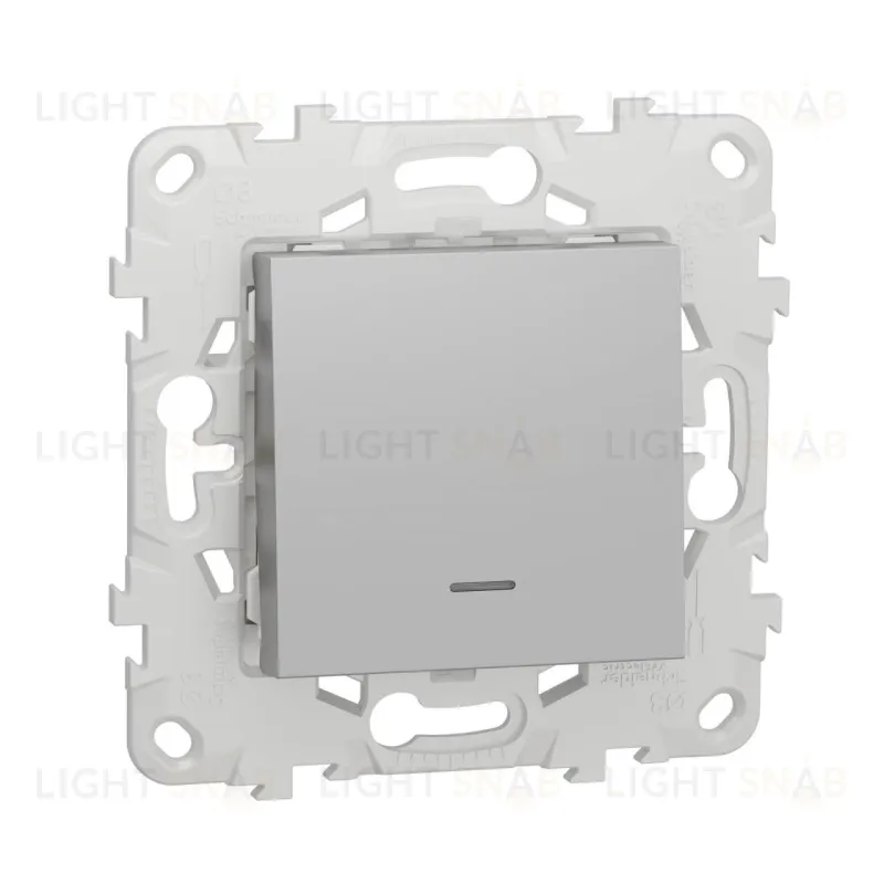 Переключатель одноклавишный (из 2-х мест) с подсветкой 10А/250 В~ Schneider Unica New, алюминий NU520330N NU520330N