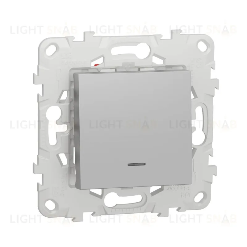 Выключатель одноклавишный перекрестный (из 3-х мест) с подсветкой 10А/250 В~ Schneider Unica New, алюминий NU520530N NU520530N