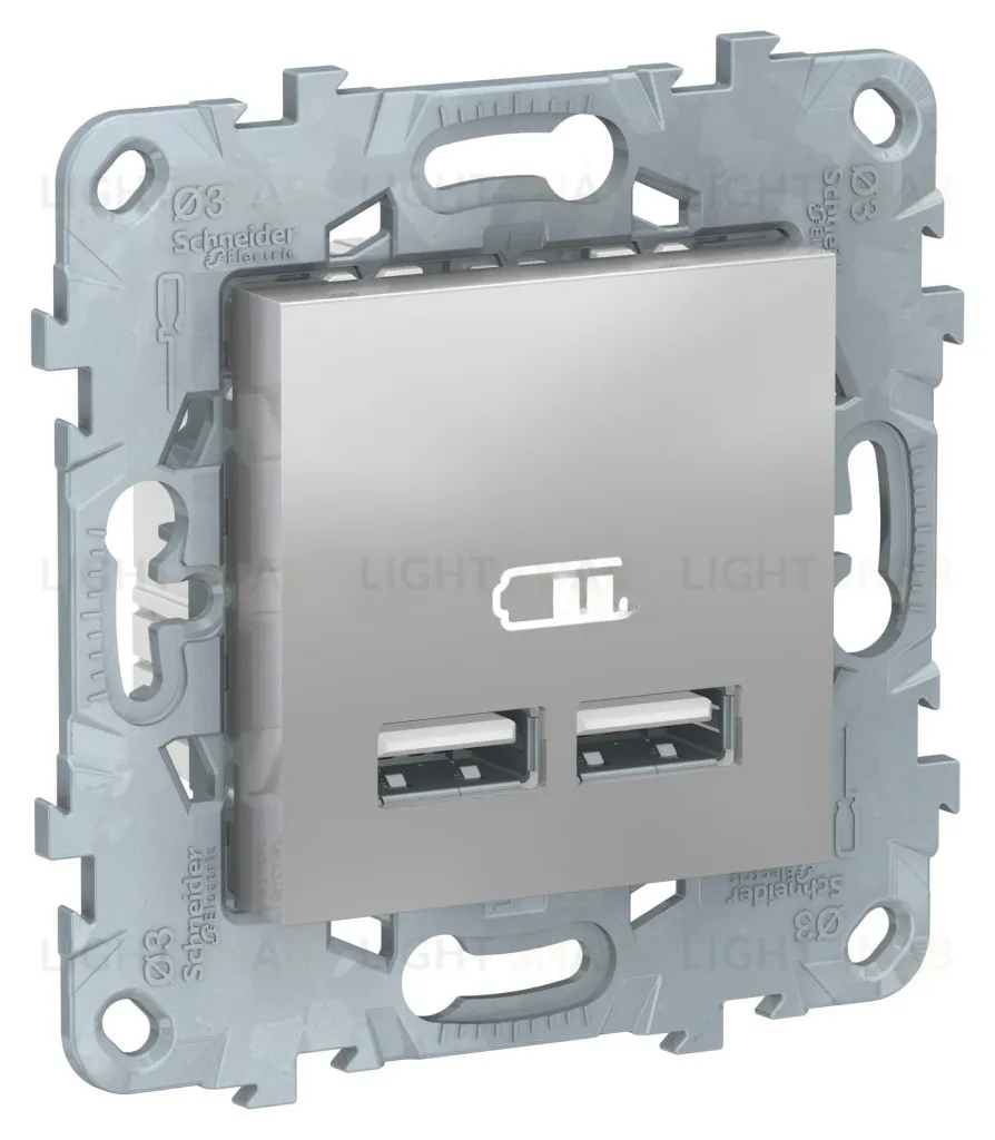 Розетка USB двойная для зарядки 2,1А Schneider Unica New, алюминий NU541830 NU541830