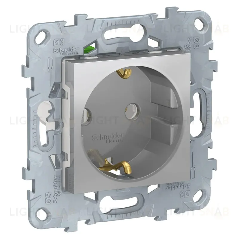 Розетка с заземлением 16A/250 В, безвинтовой зажим Schneider Unica New, алюминий NU505630 NU505630