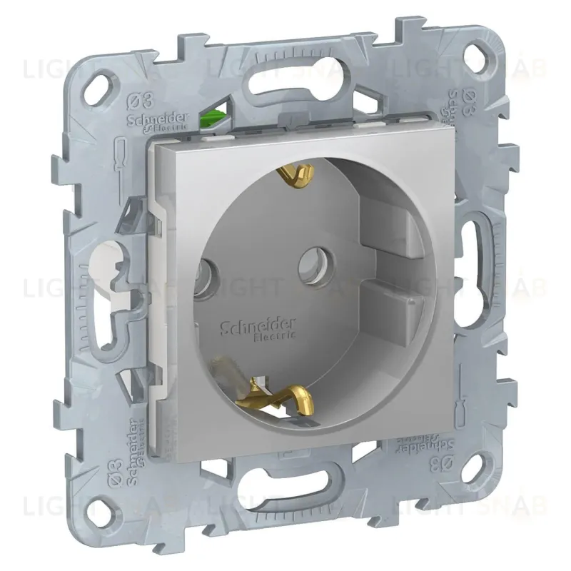 Розетка с заземлением с защитными шторками 16A/250 В, безвинтовой зажим Schneider Unica New, алюминий NU505730 NU505730