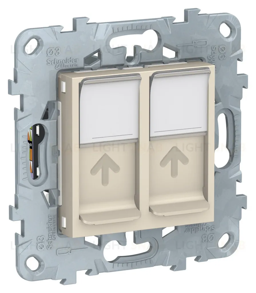Розетка компьютерная двойная 6 кат, RJ 45, UTP Schneider Unica New, бежевый NU542444 NU542444