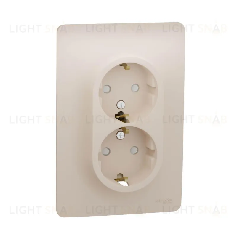 Розетка двойная монолитная с заземлением 16A/250 В, винтовой зажим Schneider Unica New, бежевый NU206744 NU206744