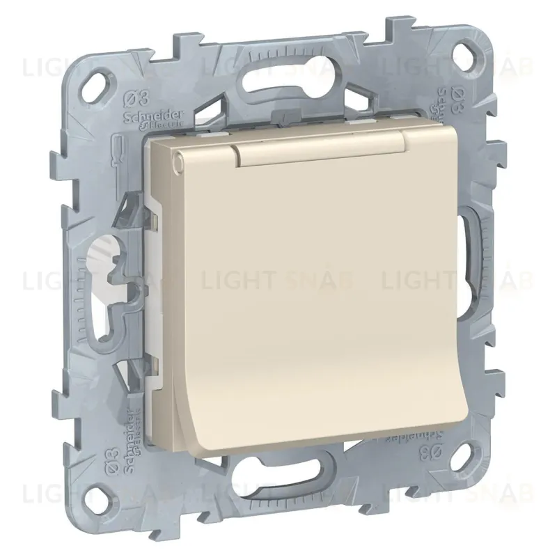 Розетка с заземлением и крышкой и шторками 16A/250 В, безвинтовой зажим Schneider Unica New, бежевый NU503744TA NU503744TA