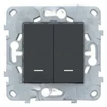 Выключатель двухклавишный с подсветкой 10А/250 В~ Schneider Unica New, антрацит NU521154N NU521154N