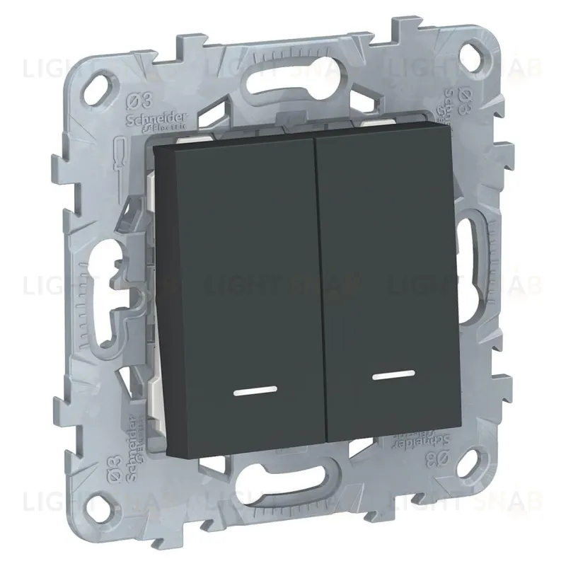 Переключатель двухклавишный на два направления с подсветкой 10А/250 В~ Schneider Unica New, антрацит NU521354N NU521354N