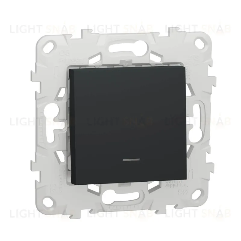 Кнопочный выключатель одноклавишный с подсветкой 10А/250 В~ Schneider Unica New, антрацит NU520654N NU520654N