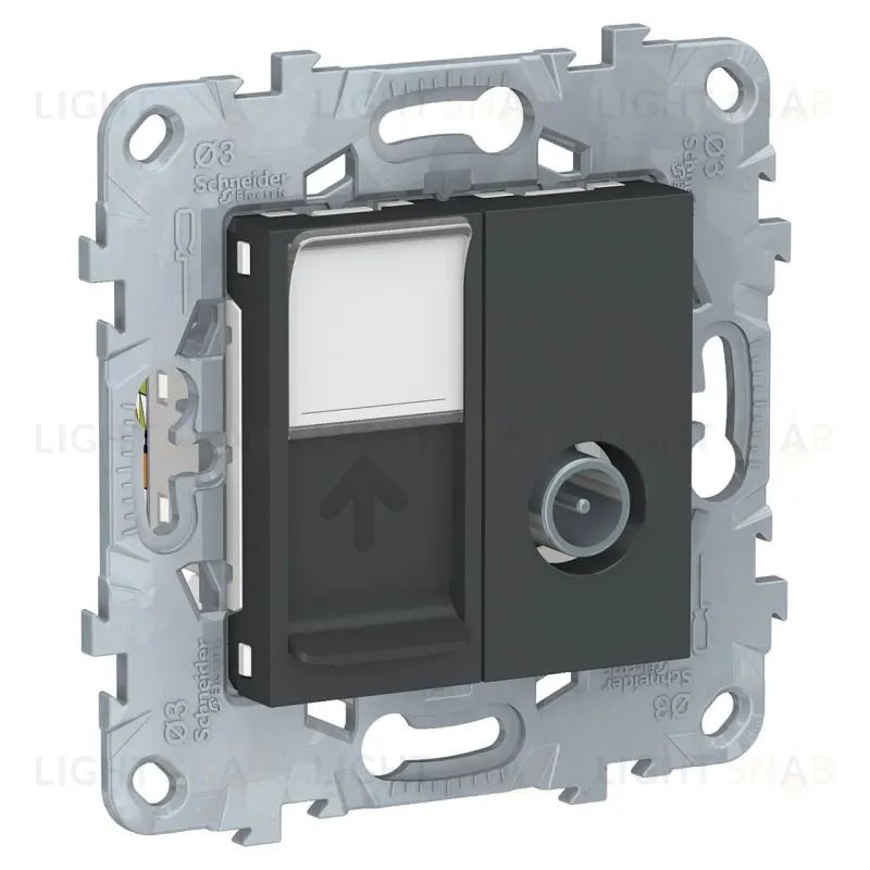 Розетка TV одиночная (звезда) и интернет розетка RJ 45, 6 кат. Schneider Unica New, антрацит NU547054 NU547054