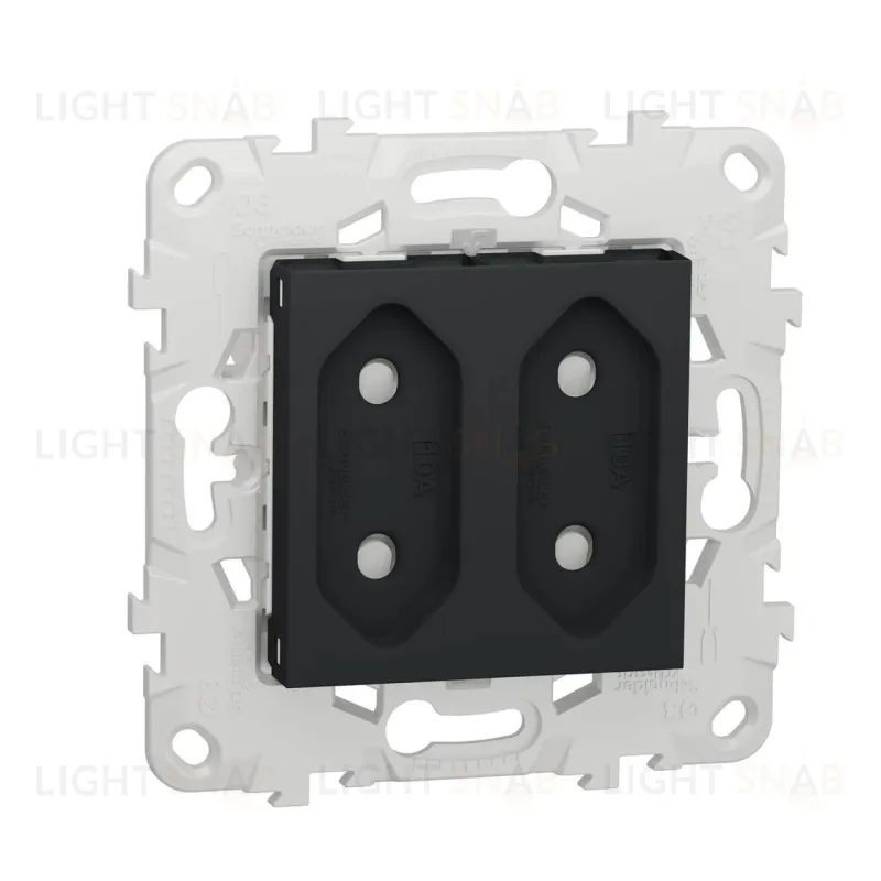 Розетка двойная без заземления со шторками 2x10A/250 В, винтовой зажим Schneider Unica New, антрацит NU503154 NU503154