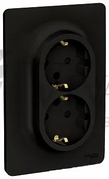 Розетка двойная монолитная с заземлением со шторками 16A/250 В, винтовой зажим Schneider Unica New, антрацит NU206754 NU206754