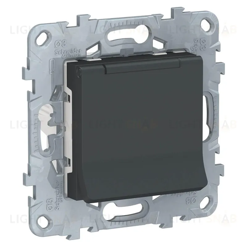 Розетка с заземлением с защитными шторками 16A/250 В, винтовой зажим Schneider Unica New, антрацит NU503754 NU503754