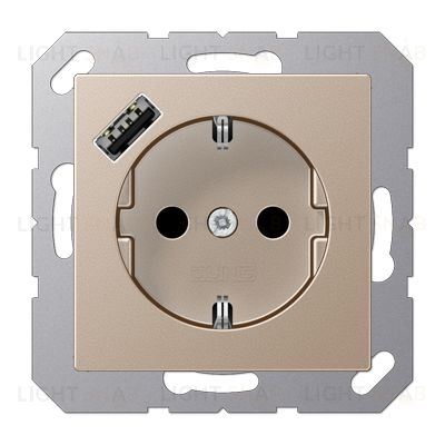 Розетка с заземлением + USB тип A, Jung 16А/250В шампань A1520-18ACH A1520-18ACH
