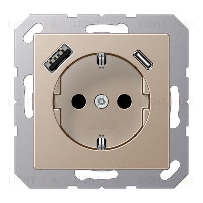 Розетка с заземлением + USB тип A+C, Jung 16А/250В шампань A1520-15CACH A1520-15CACH