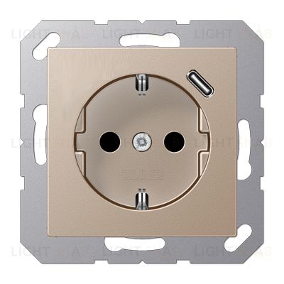 Розетка с заземлением + USB тип C, Jung 16А/250В шампань A1520-18CCH A1520-18CCH