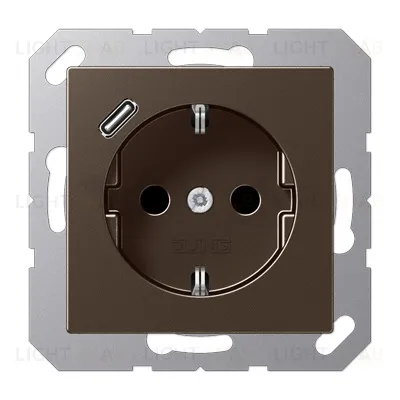 Розетка с заземлением + USB тип C, Jung 16А/250В мокко A1520-18CMO A1520-18CMO