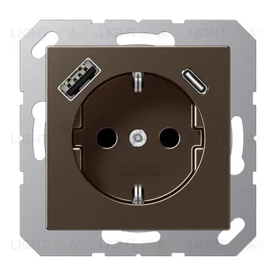 Розетка с заземлением + USB тип A+C, Jung 16А/250В мокко A1520-15CAMO A1520-15CAMO