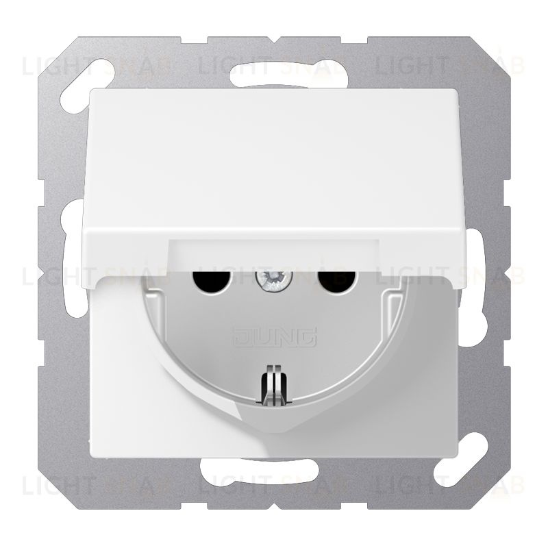 Розетка с заземлением Jung 16А/250В с откидной крышкой и уплотнительной мембраной IP44 белый матовый 551WU+A1520BFKLWWM 551WU + A1520BFKLWWM