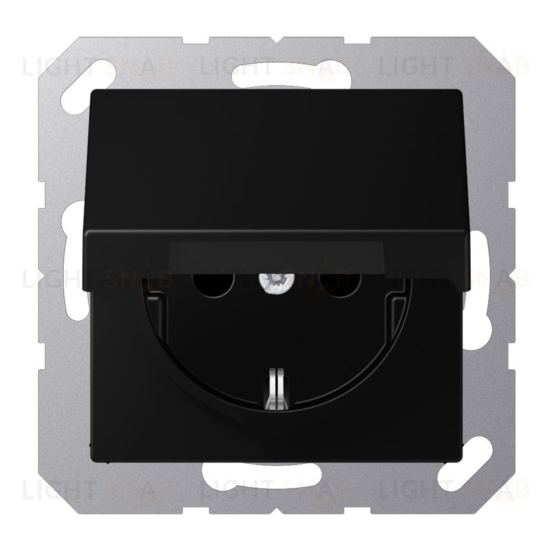 Розетка с заземлением 16А/250В с откидной крышкой Jung черный матовый A1520BFKLSWM A1520BFKLSWM